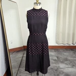 Who What Wear Polka Dot Smock Mock Neck Dress Black Purple L Business casual